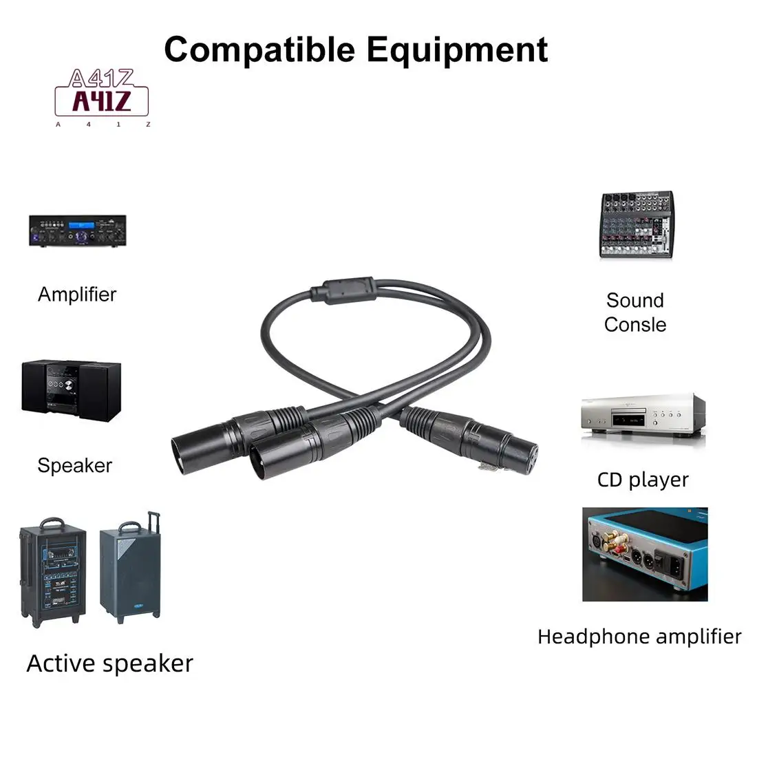A41Z-XLR Splitter Cable, 3 Pin XLR Female To Dual XLR Male Patch Y Cable Balanced Microphone Splitter Cord Audio Adaptor-50Cm
