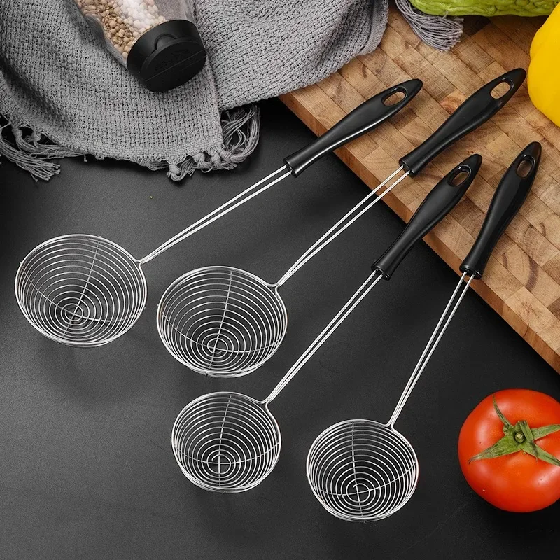 Long Handle Skimmer Stainless Steel Colander Residue Mesh Strainer Hot Pot Leak Oil Spoon Noodle Scoop Kitchen Cooking Tools