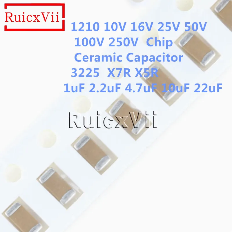 

100PCS 1210 10V 16V 25V 50V 100V 250V Chip Ceramic Capacitor 3225 X7R X5R 1uF 2.2uF 4.7uF 10uF 22uF