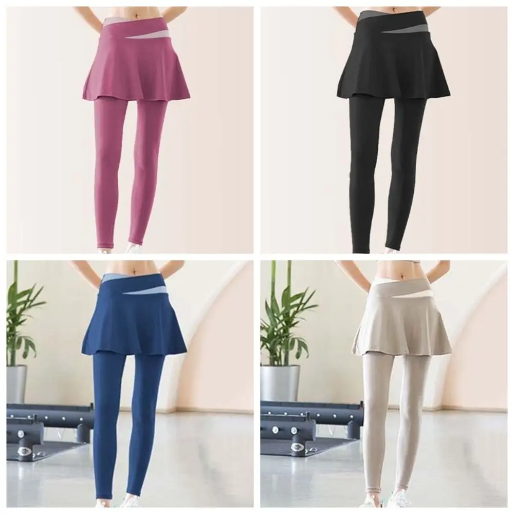 مدمج في واحد اللياقة البدنية طماق عالية الخصر السراويل المرنة الضيقة تنورة بالإضافة إلى حجم السراويل اليوغا الرياضية الألوان المتناقضة