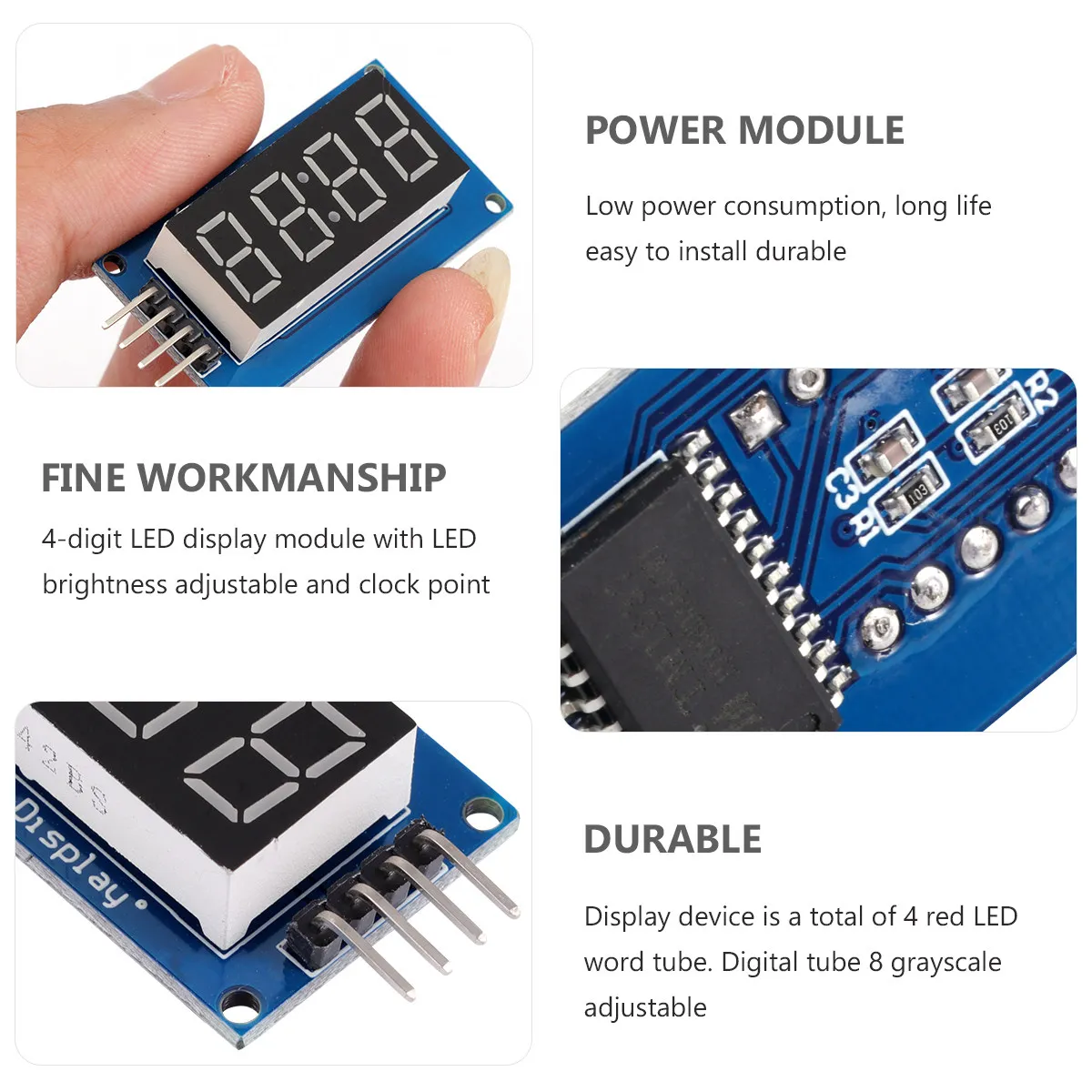 

2Pcs 0.36 Inch 4-Digit Red LED Digital Tube Display Module Common Anode -Grayscale Adjustable Clock Time Display