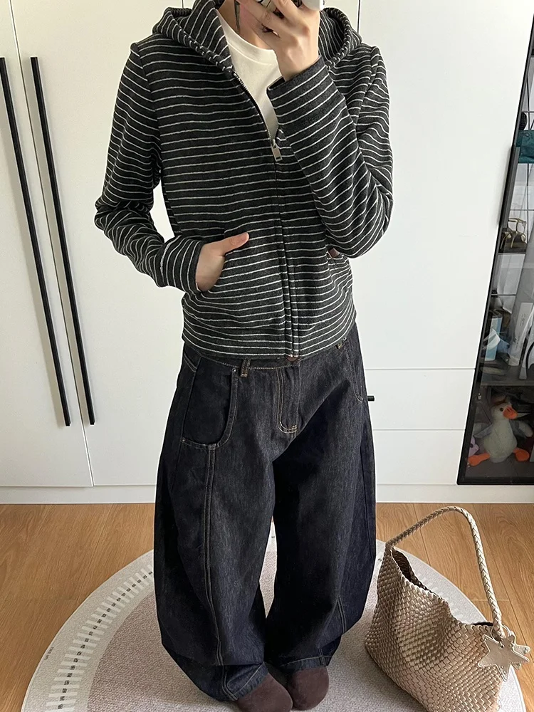 เสื้อคาร์ดิแกนผู้หญิงทรงเข้ารูป สไตล์ถักนิตติ้ง มีฮู้ด เปิดด้านหน้า ดีไซน์ลายทางสุดเก๋ แฟชั่นลำลอง สำหรับฤดูใบไม้ผลิและฤดูใบไม้ร่วง ปี 2025