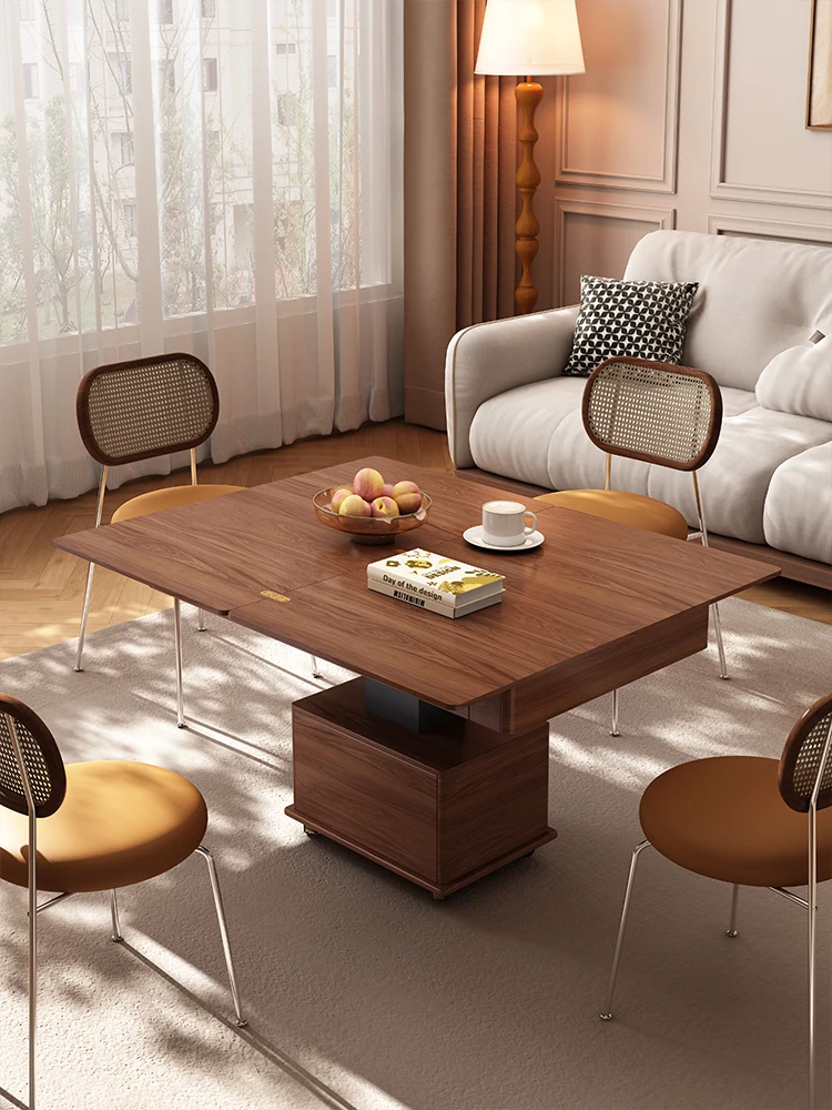 Multifunctional intelligent voice electric solid wood lifting coffee table movable side table