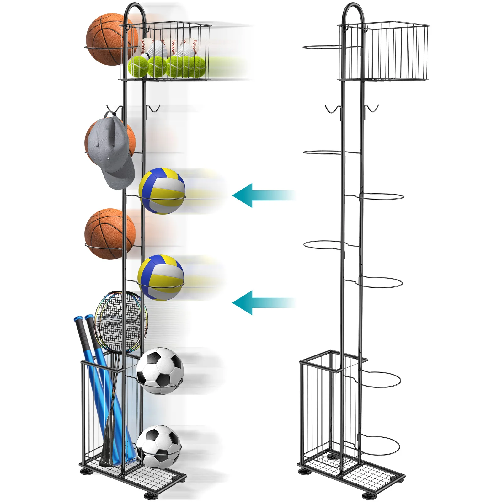 Support de rangement pour ballons de basketball, support de ballons d'intérieur sur pied pour enfants, support métallique pour ballons de football, de volley-ball et de basketball