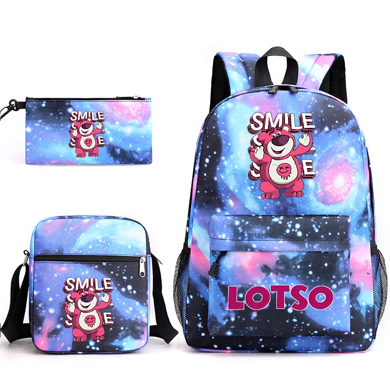 

3 Pcs/Set Disney Lotso Bear Primary Backpack for School Teenager Girls Boys Print Travel Knapsack Cartoon Bookbag Mochila