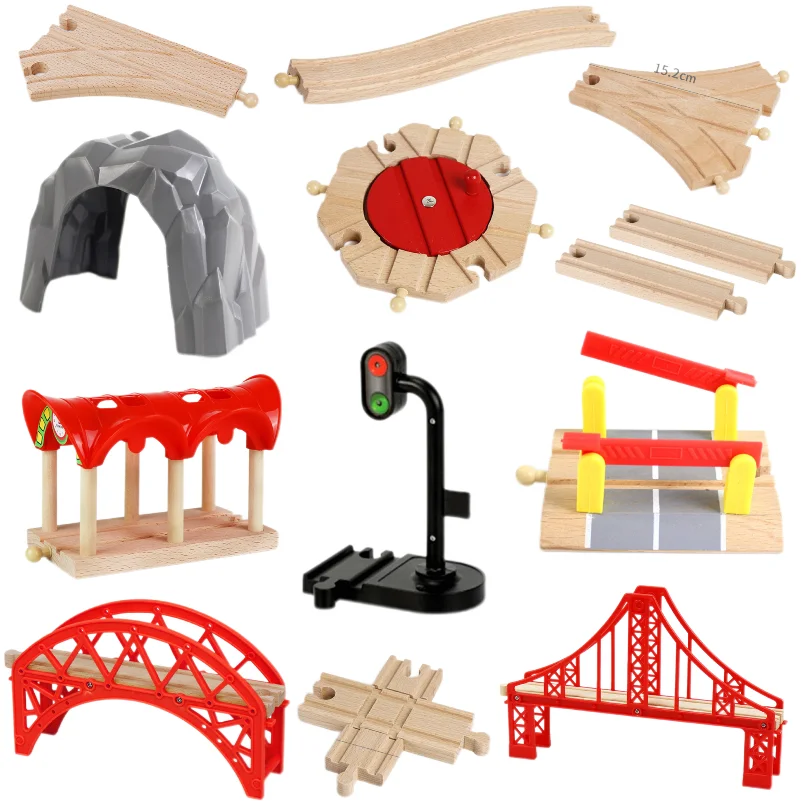 Wooden Train Track Accessories Assembly Toy Bridge Piers Traffic Light Children Puzzle Toy Beech Wood Model For All Thomas Train