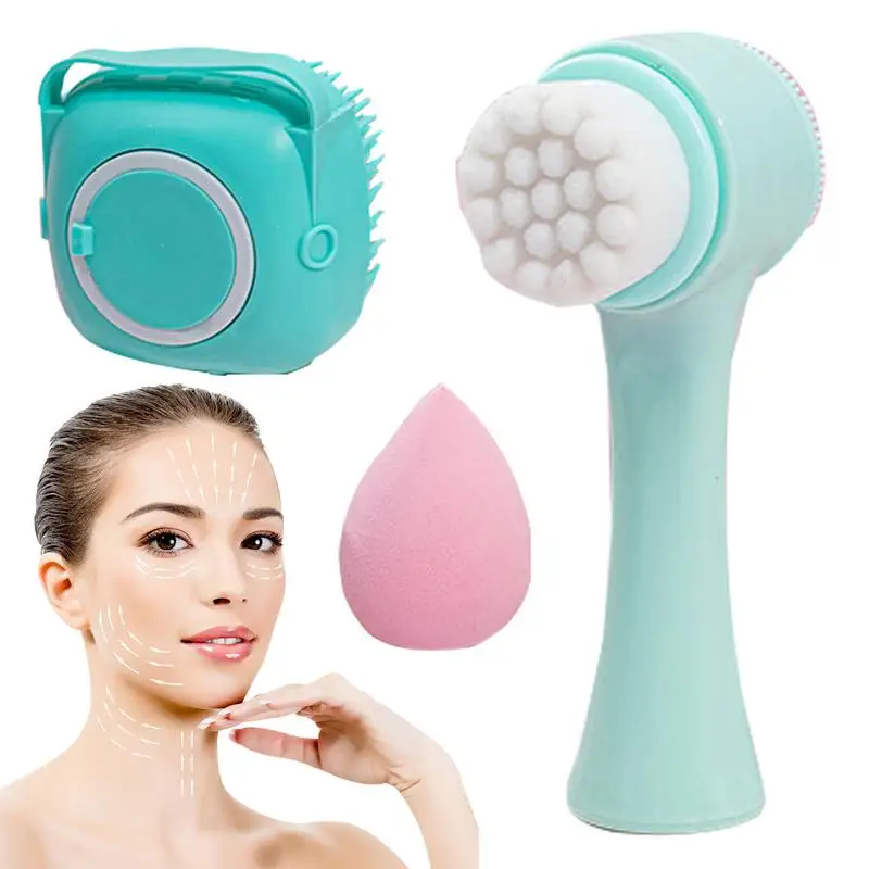 

Facial Cleansing Brush set Soft Bristles Silicone Facial Scrubber Deep Pore Exfoliating Body Cleaning Tool Makeup Sponge