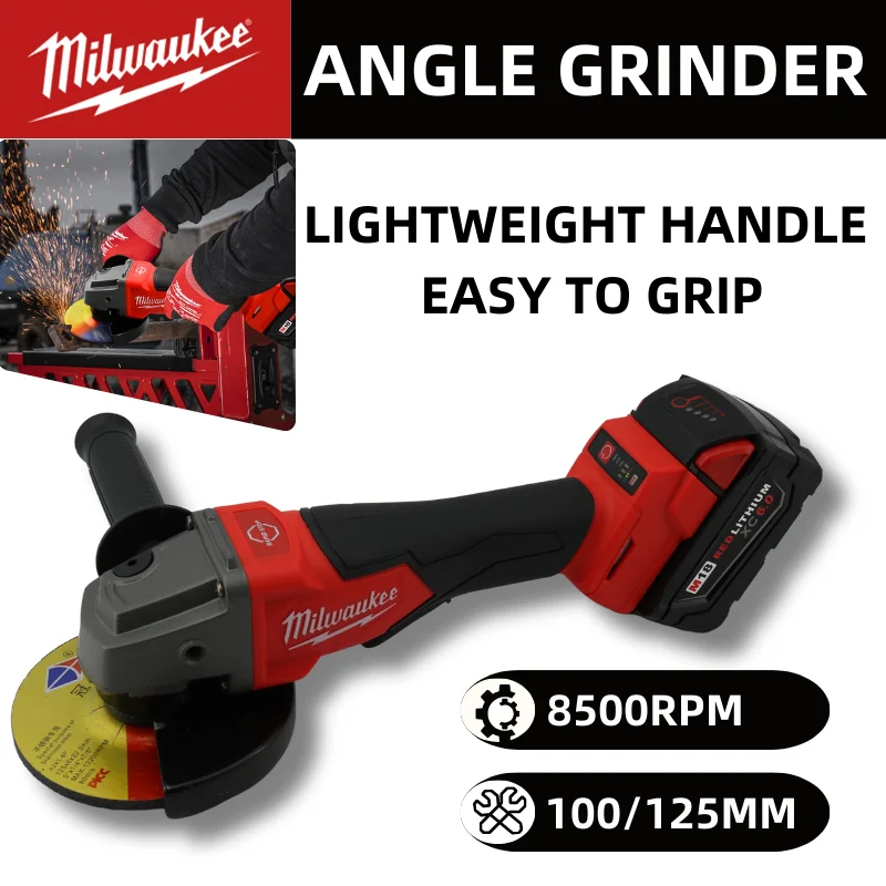 Milwaukee M18 Battery Brushless Angle Grinder Polishing Cutting Machine 100/125mm High Power Electric Angle Grinder Power Tools