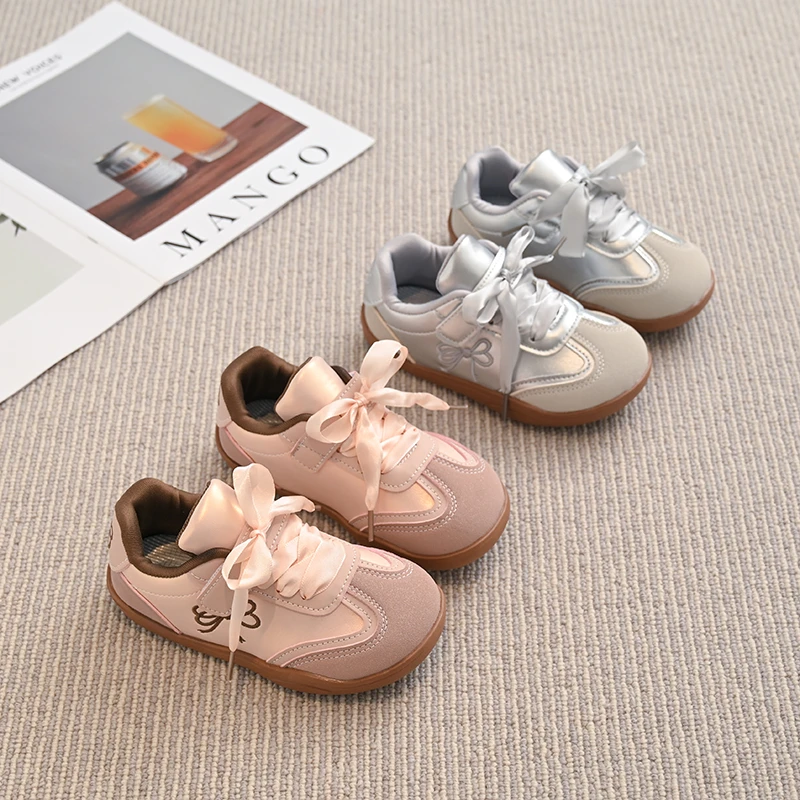 

2025 New Children Casual Sneakers for Girls Spring New Fashion Style Soft Anti-slippery Versatile Chic Sweet Bowtie Shoes