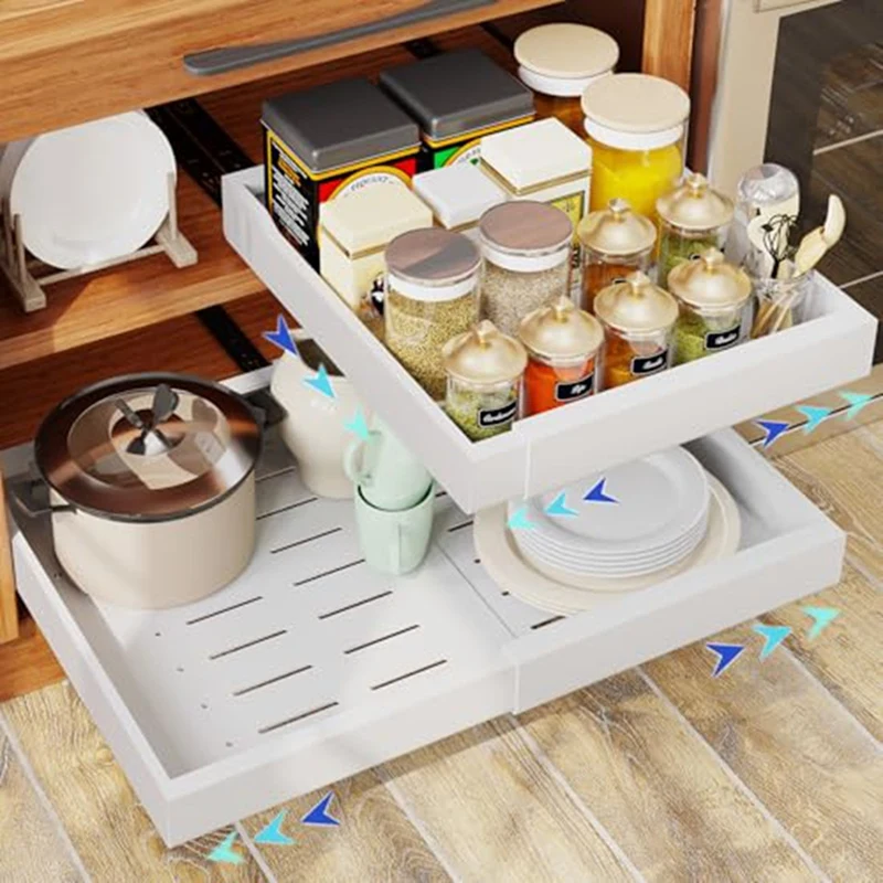 Pull-Out Cabinet Rack Kitchen Organization & Storage Non-Nail Sticker Or Drill Hole With Expandable Width