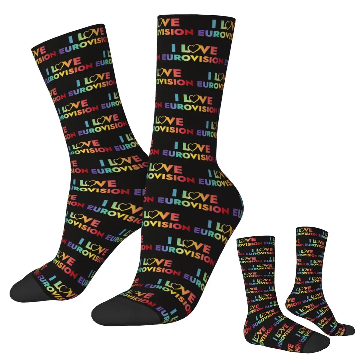 

I Love Eurovision Rainbow Pattern Socks Harajuku Super Soft Stockings All Season Long Socks Accessories Unisex Christmas Gifts