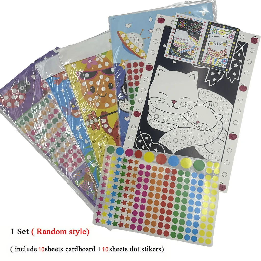 10 Sheet/set DIY Colorful Mosaic Sticker Kid Early Education Toys Cute Cartoon Animal Paint Dot Sticker Girls Boys Puzzle Gifts