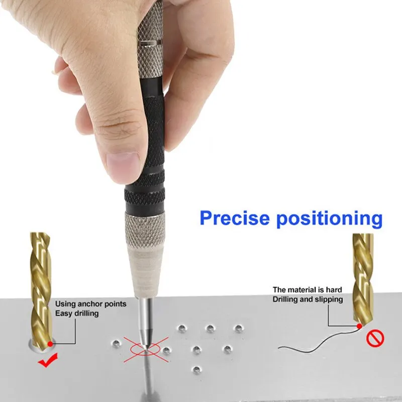 สปริงประเภท Automatic Center Punch Locator Glass Striker Window Breaker Punch Tool สําหรับการตั้งศูนย์ที่แม่นยําและการแตกกระจก