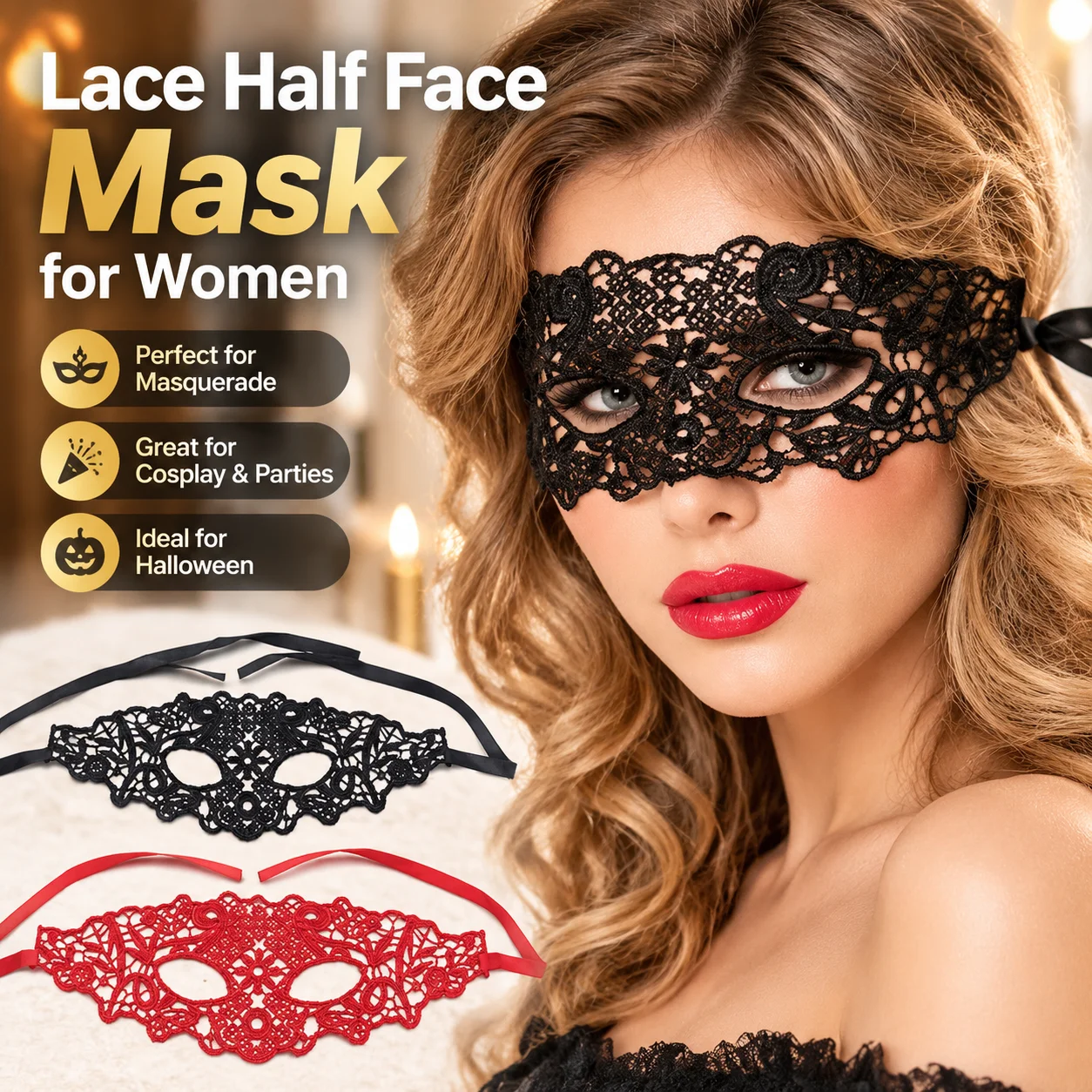Lace Half Face Mask for Women Masquerade Cosplay Party Halloween Event