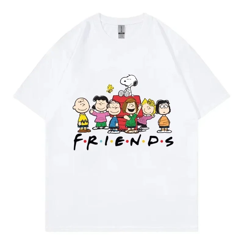 Snoopy Friends Cartoon Anime Women T-shirt Summer Short Sleeve 100% Cotton Men Tee Shirts Tops 2025 New Fashion Couple Clothing