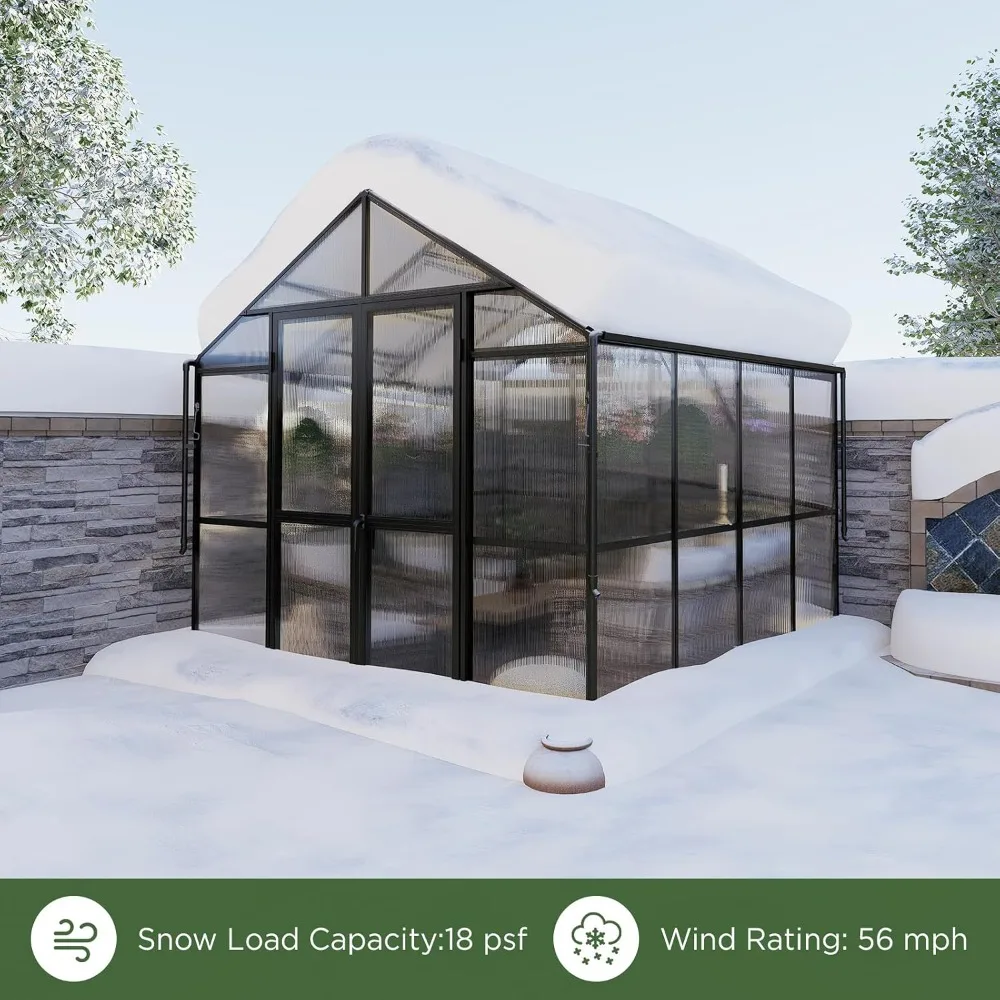 8x8x7.5 FT Polycarbonate Greenhouse Customizable with Lockable Swing Door for Gardening And Plant Care