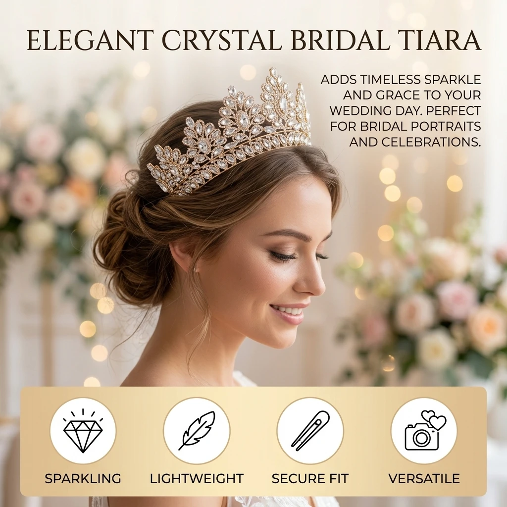 Bridal Rhinestone Crown Hairpiece for Wedding Dress Accessories with Alloy Base Crystal Embellishment view 4