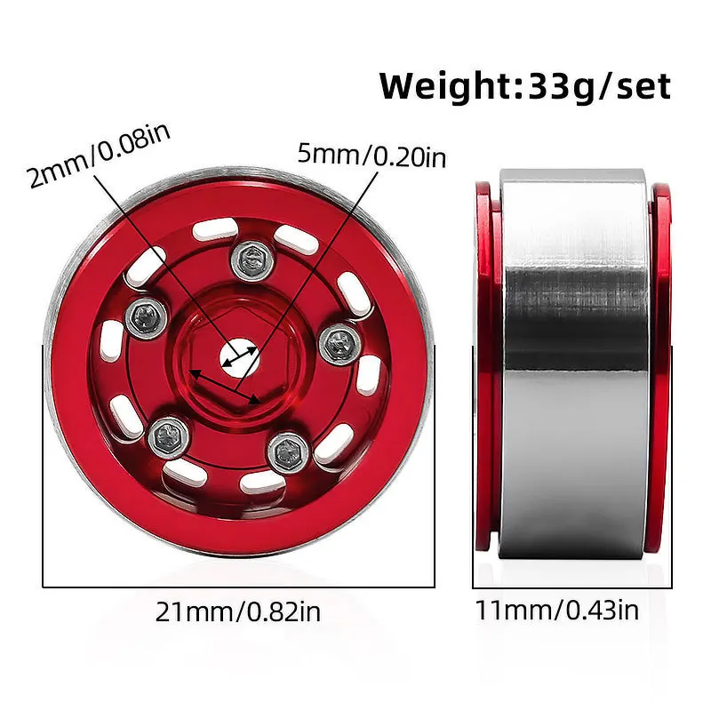 4pcs Metal Deep Dish 0.7 inch Beadlock Wheel Hub Wheel Rim For 1/30 RC Crawler Car SCX30 Ascent-32 Upgrade Parts Accessories