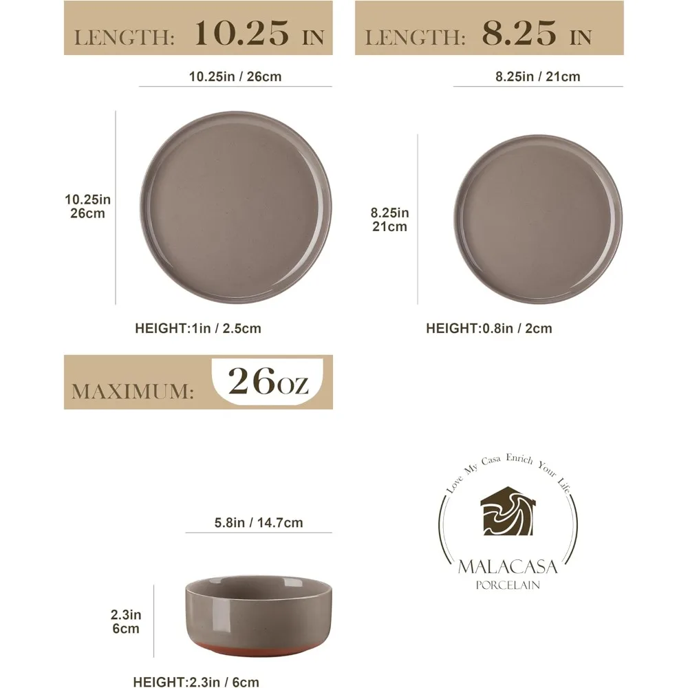 طقم أواني طعام سيراميك حديث مكون من 8 أطباق وأوعية مالاكاسا مكونة من 24 قطعة، طقم عشاء مطبخ من الخزف الحجري
