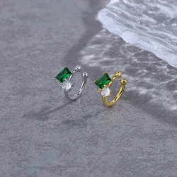 1 Pcs Vintage Green Zircon Ear Clip Earrings for Women Girls Geometric Ear Cuff Party Fashion Silver Gold Color Jewelry Gifts
