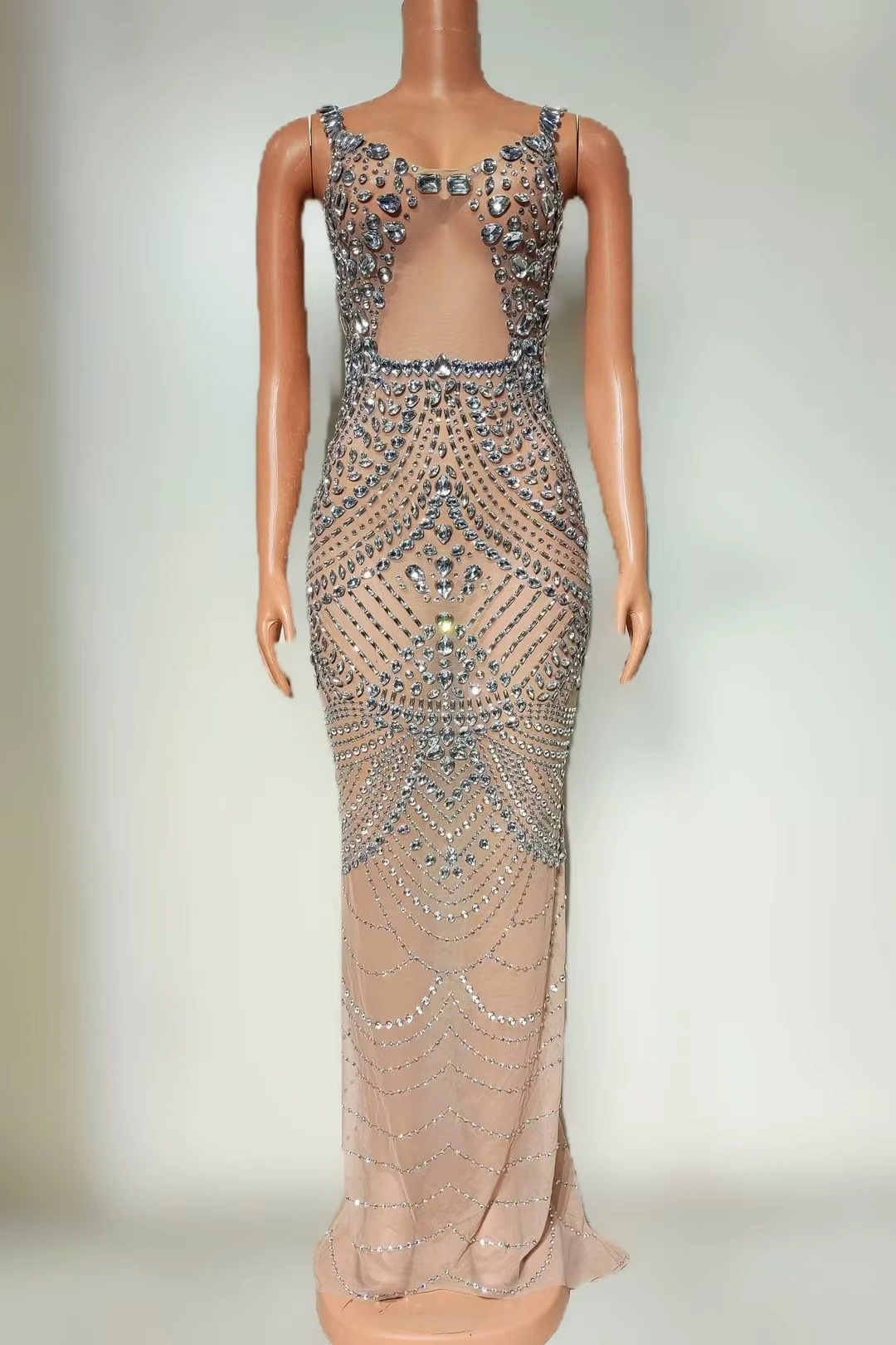 Jimu Luxe Sparkly Strass Jurken Latin Dance Wear Party See Through Mesh Avondjurk Sexy Vrouwen Vieren Prom Couture