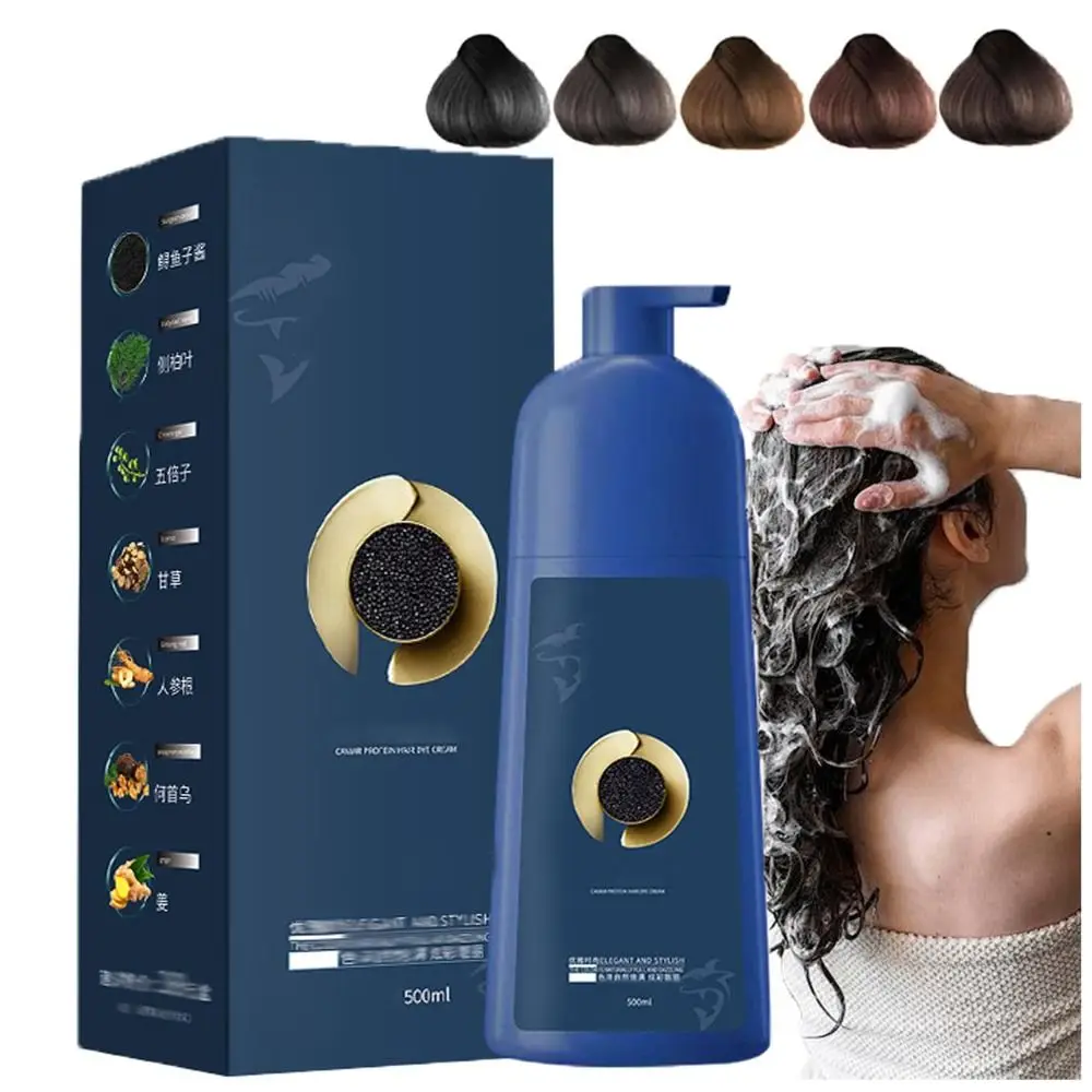 

500ml Caviar Protein Hair Dye Smoothing Nourishing Hair Dye Shampoo Gray White Hair Color Treatment Plant Haircoloring Cream