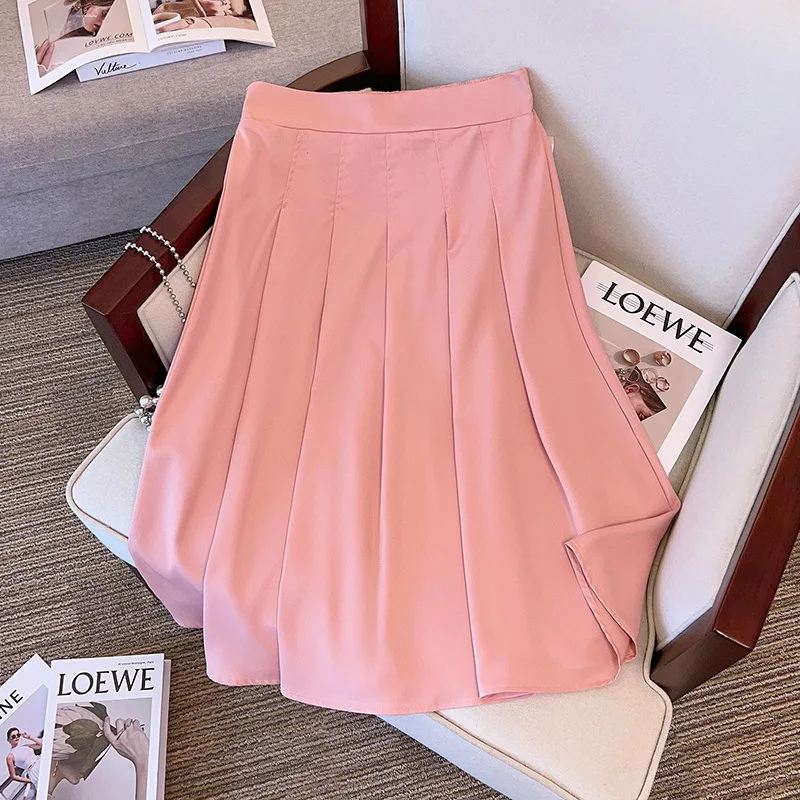 New 2023 Summer Plus Size Long Skirt For Women Large Loose Casual Pink Black A-line Official Pleated Skirt 3XL 4XL 5XL 6XL 7XL