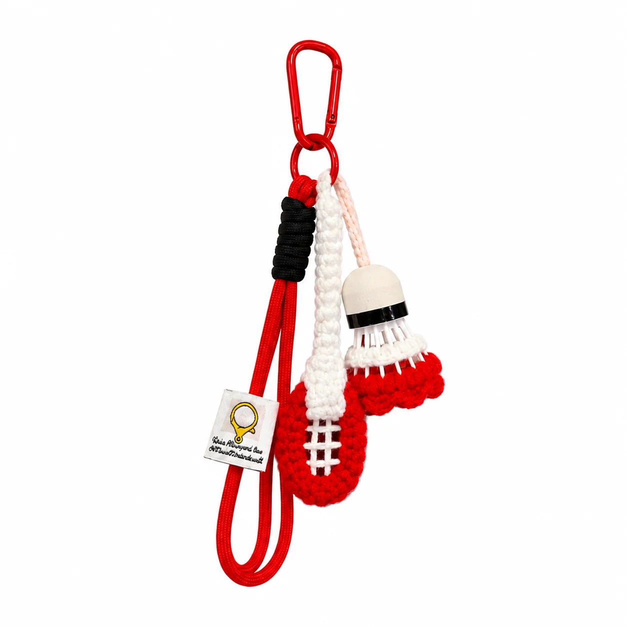 Handmade Crochet Badminton Racket Shuttlecock Keychain with Wrist Strap Carabiner, Cute Bag Charm Car Key Ring Pendant