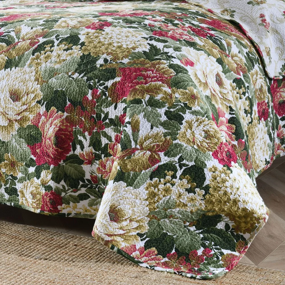 Imagem -06 - Conjunto de Colcha Floral de Algodão Chausu Colcha na Cama Capa Colcha Impressa Queen Size Cobertor para Cama de Casal Unidades Verão