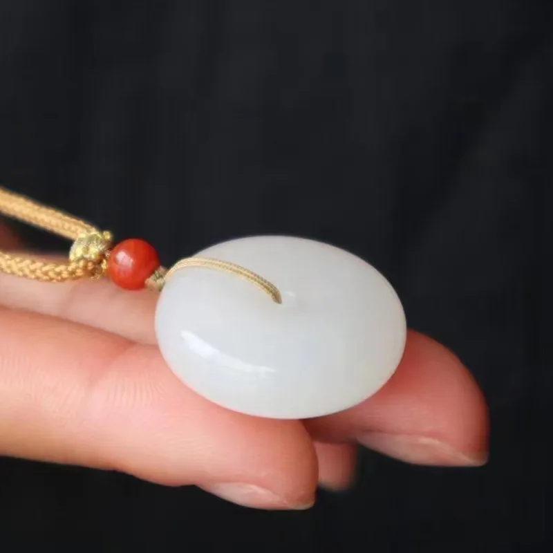 Hetian , Sheep Fat Peace , White Nostalgic Round Ring, Pendant Men And Women, Jade N