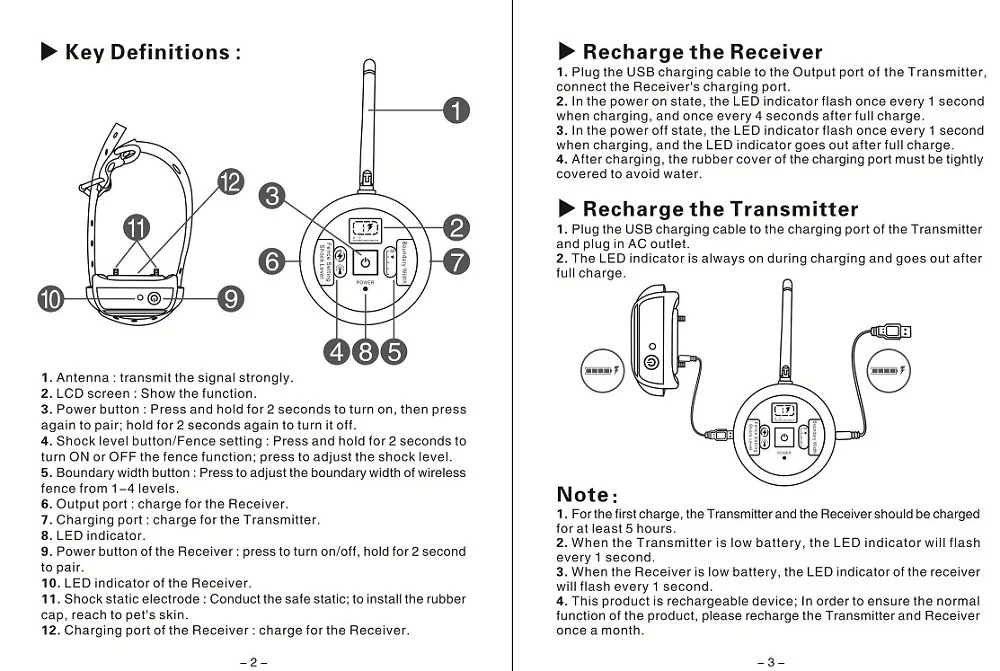 200 m kabelloser wiederaufladbarer Elektrozaun für Hunde, IP68 wasserdichter Piepton + Schock-Trainingsmodus, Sender- und Halsband-Kombination – Detail 10