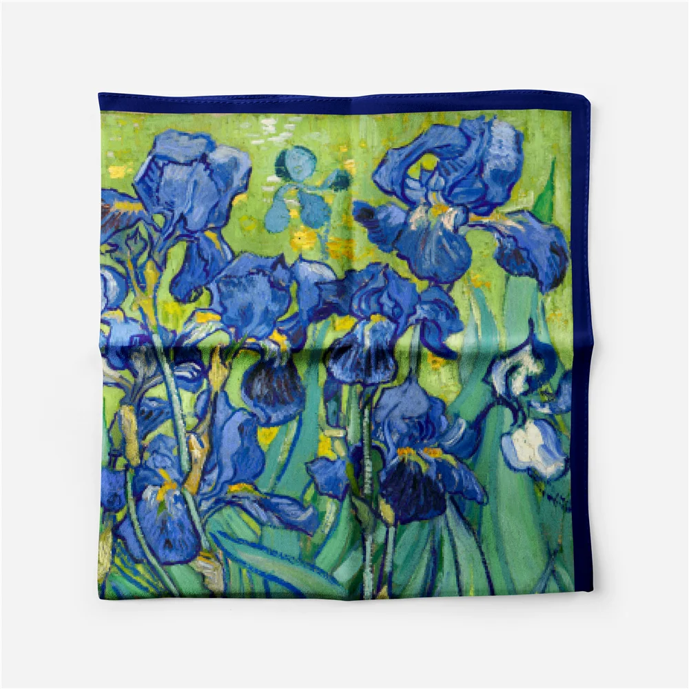 2022 French Four Seasons Versatile Van Gogh Oil Painting Series Irises Lady Twill Decorative Small Square Scarf Ribbon Scarf