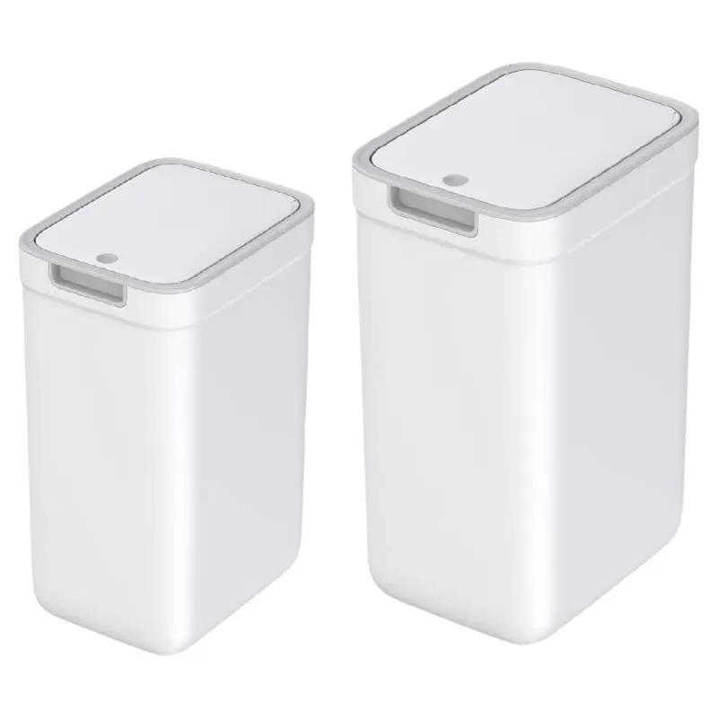 Narrow Rectangular Plastic Waste Bin With Press Lid Household Garbage Container For Bathroom Living Room Indoor Use