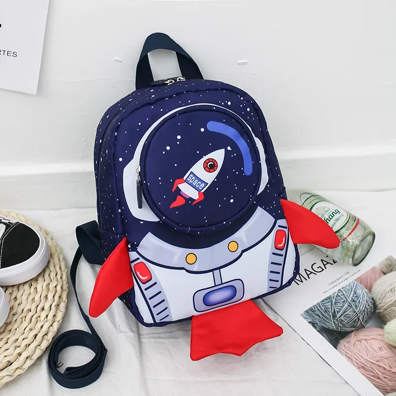 Space Rocket Printed Children's Backpack Traction Rope Anti-lost Lightweight Kindergarten Schoolbag Early Education Bag