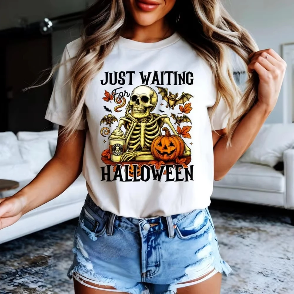 

Just Waiting for Halloween Shirt Funny Spooky Ghost Tee Cute Halloween T-shirt Looking Forward Festival Tshirt Women Men Tops