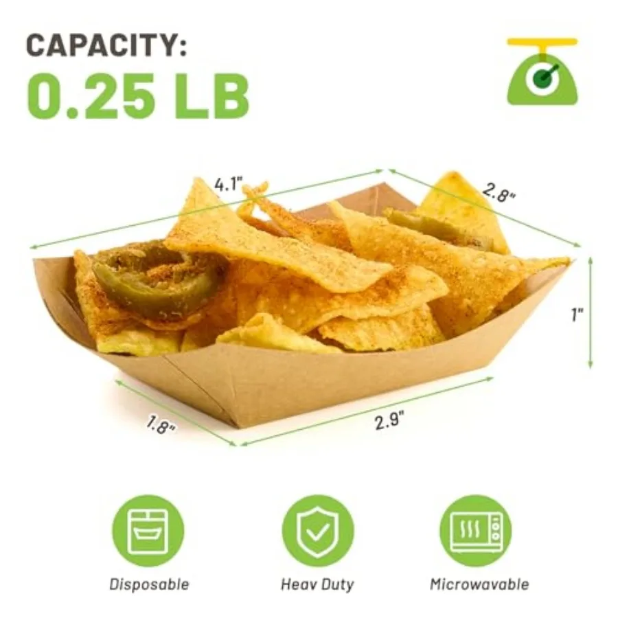 Mini Paper Food Trays, /4, Pack, Disposable Small, Bulk, Brown Kraft Paper Food Boats, Serving Baskets, For Nachos Snacks Fries