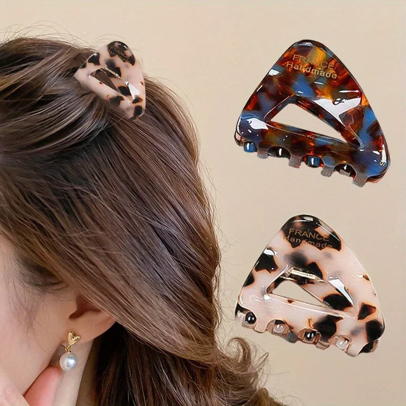 1pc Vintage Acetate Hair Claw Clip, Small Geometric Leopard Print Hollow-Out, Sweet Elegant Side Bangs Hair Clip