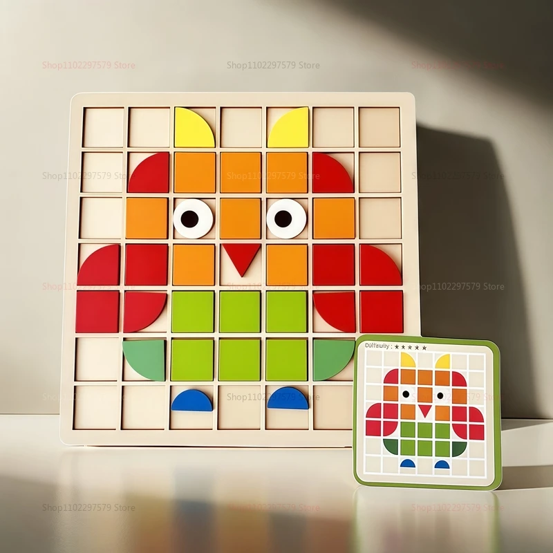 Colorful Geometric Shapes Puzzle Toys 120Pcs Wooden Blocks Kids Montessori Games Educational Toddler Gift Creative Learning Play