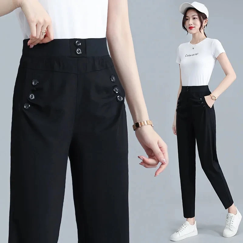 Casual Pants Women Summer Thin Section 2022 New Korean version High Waist Loose Pants Harem Straight Pants Trousers Women A1037