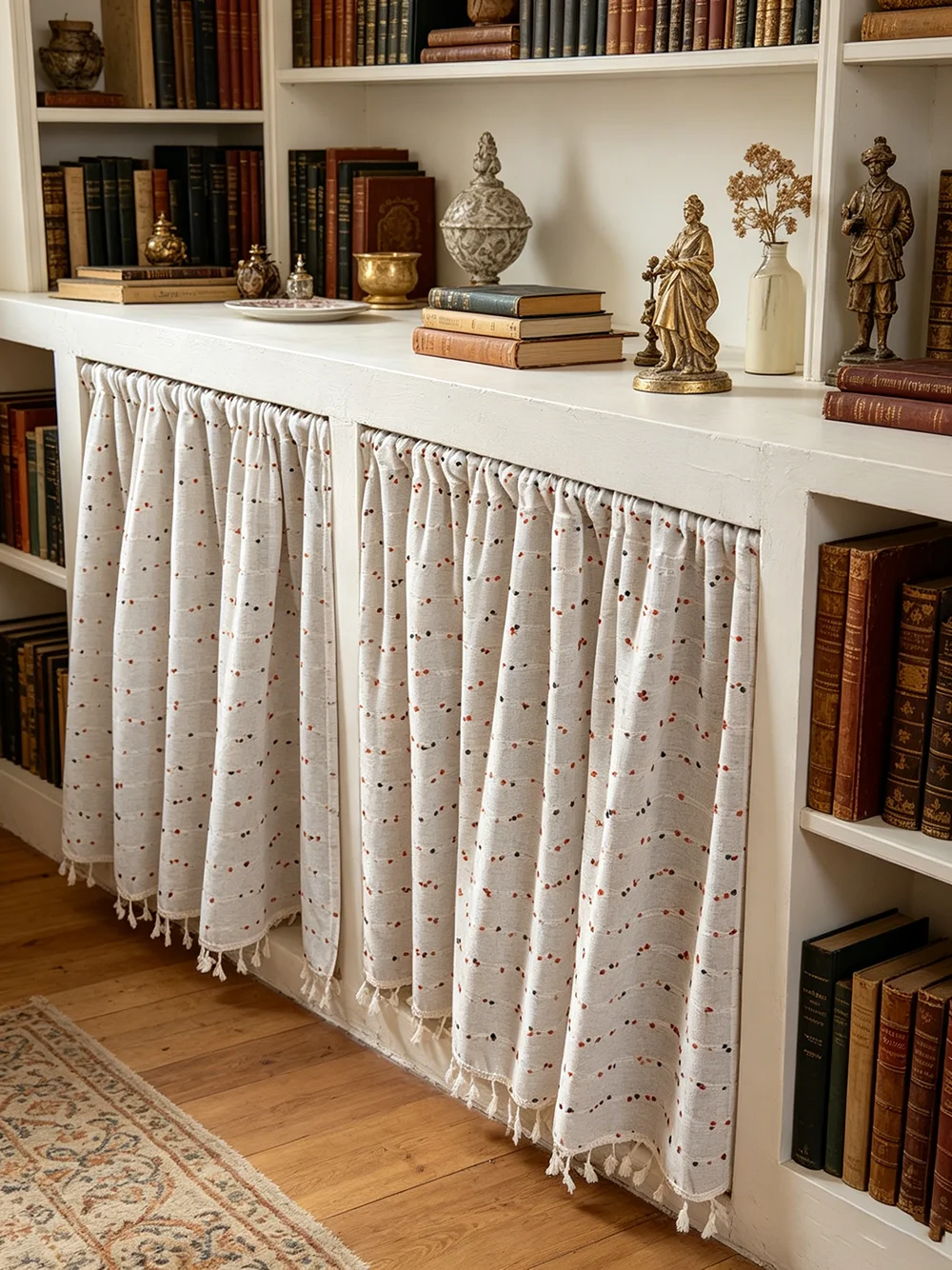 Boho Style Dotted Tassel Half Curtain, Polyester Post-Mounted Shielding Curtain Under Cabinet Window Curtain Kitchen Decor