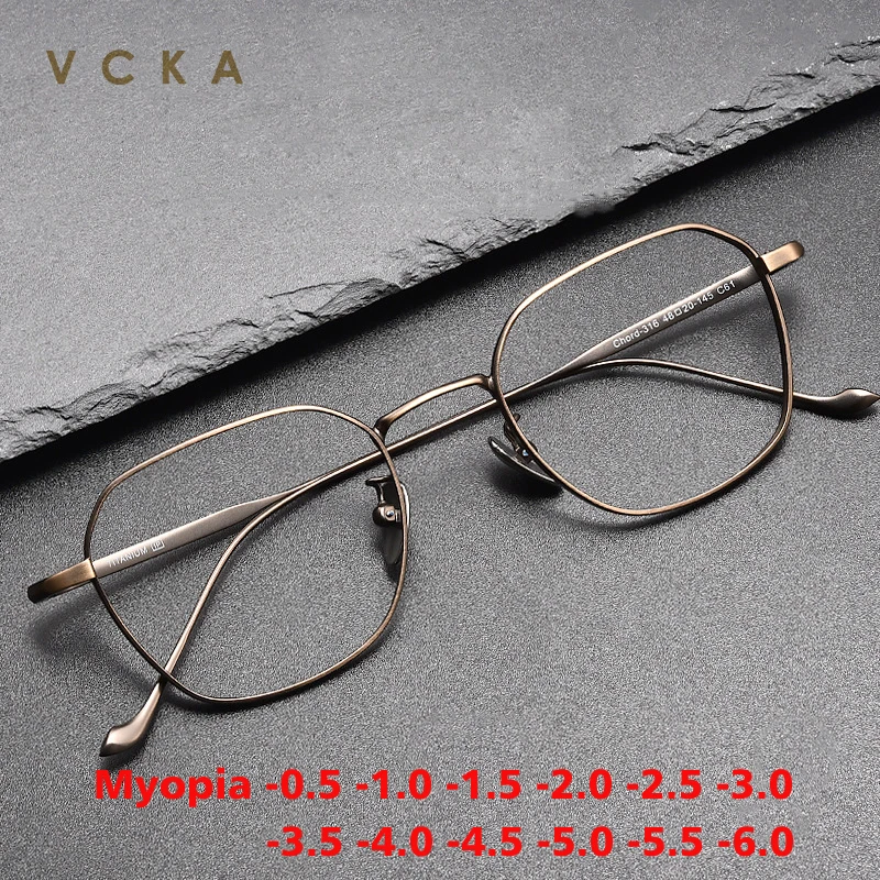 

VCKA Vintage Pure ultralight Titanium Myopia Eyeglasses Frame Men Prescription Optical Glasses Frame Women Eyewear -0.50 to -10