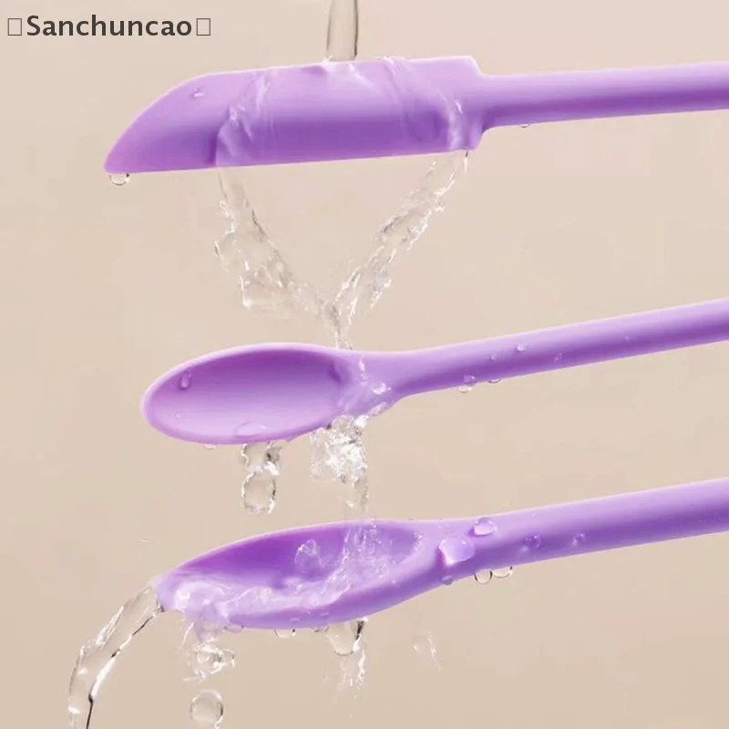 [San]: مجموعة ملعقة سيليكون مكونة من 3 قطع مكشطة برأسين لمستحضرات التجميل كريم مربى زجاجة عميقة ملعقة صغيرة طرف مطول لمكياج السبا أيضًا