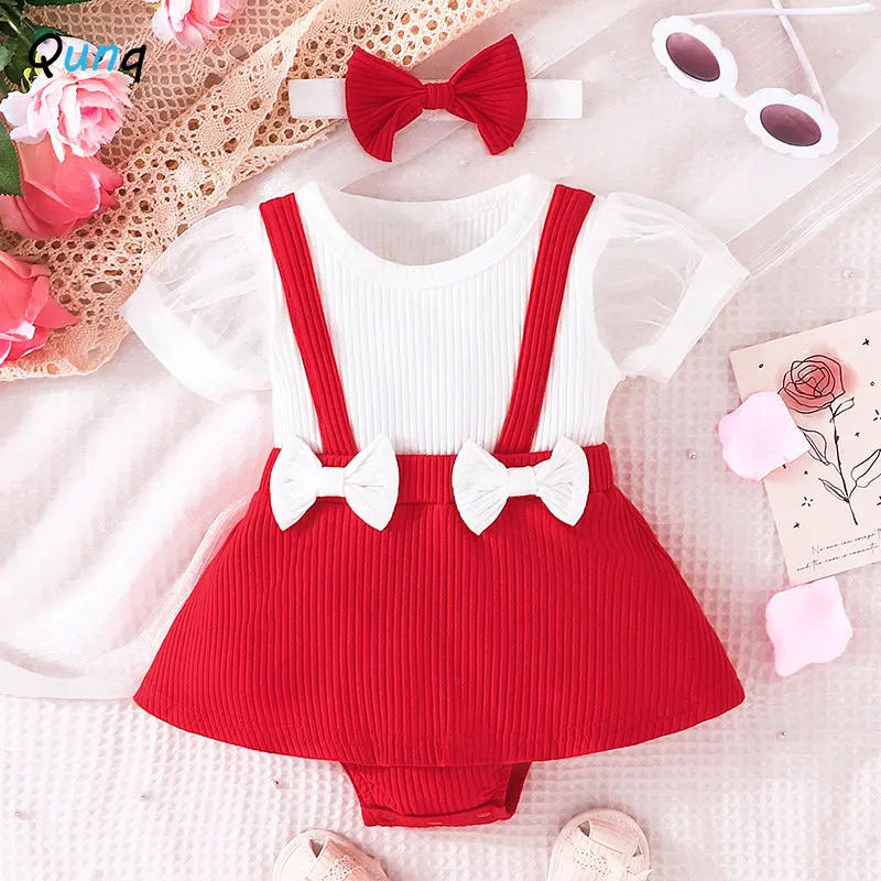 

Qunq 2023 Summer INS New Baby Girls Fashion Stripe Short Sleeve Bow Lovely MINI Princess Dress Casual Children's Wear Age 0-2T