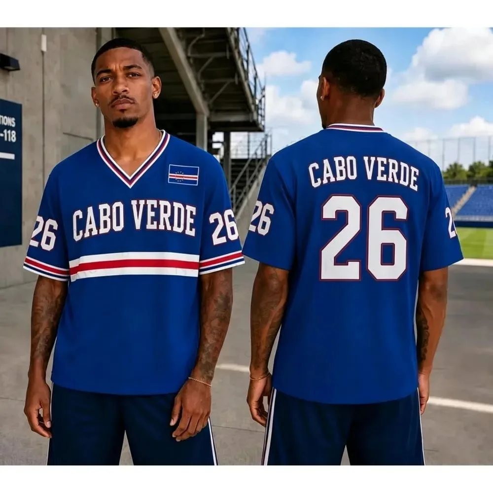 Men 2026 Cabo Verde Soccer Jersey Cape Verde Football Shirt Short Sleeve V Neck Fan Uniform Blue White Sportswear Jersey Tee Top