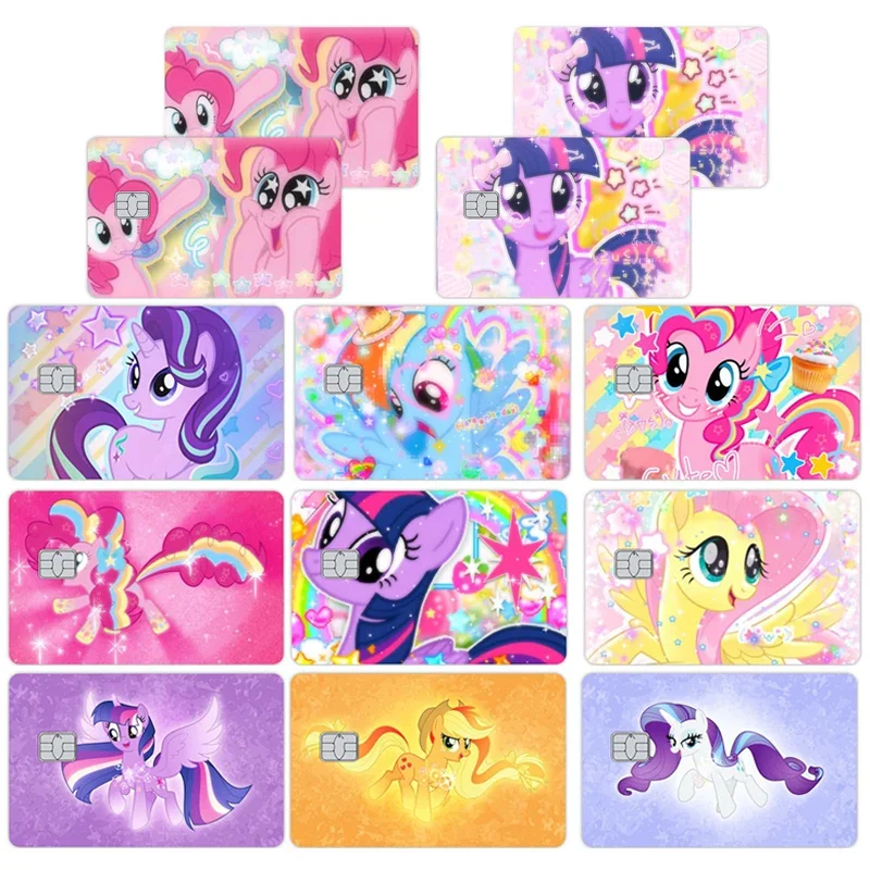 2 SZTUK Anime Cartoon My Little Pony Naklejki na kartę kredytową Visa Debit Bank Charge Card Pvc Wodoodporna folia ochronna Naklejka Naklejka