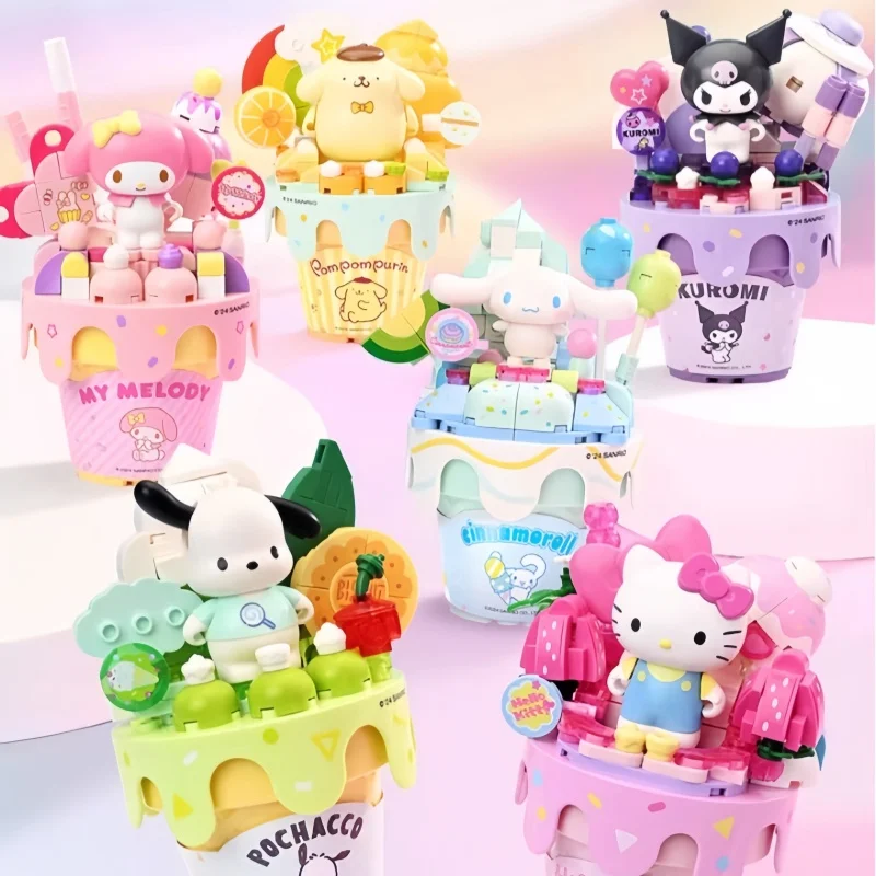 EllEPPLRY-Modèle de jouet d'assemblage pour enfants, Sanurgente Ice Cream Cone, Hello Kitty, Kuromi, Cinnamoroll, Ornements pour filles, Cadeau de vacances