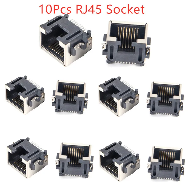 10Pcs RJ45 8 Pin Female PCB Board Connector 8P8C Crystal Head Socket Cable Connector welding Network Interface