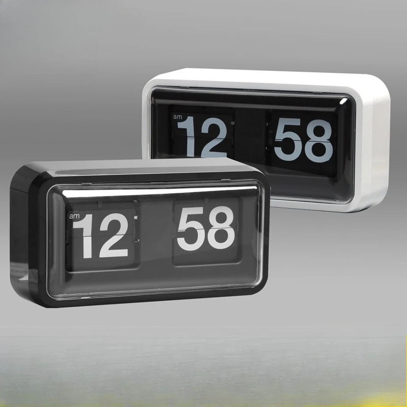 Retro Flip Clock in Transparent Case - Vintage Cat Eye Design for Living Room/Desk, Black& White Gift for Home Decor Enthusiasts