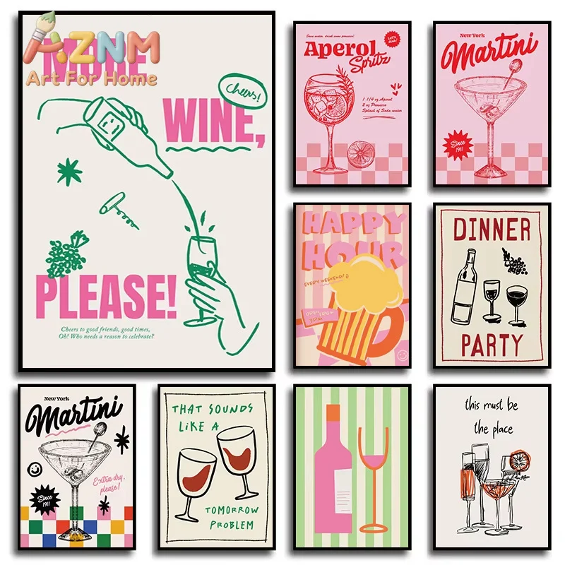 Mojito Wine Cocktail Club Canvas Prints Poster Modern Minimalist Aesthetic Drinks Art Prints Kitchen Bar Wall Art Home Decor