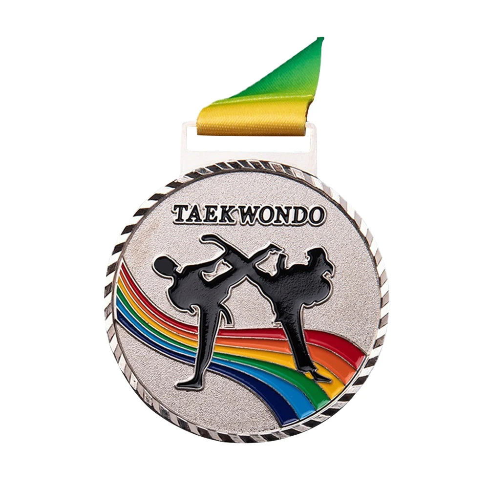 ميداليات الألعاب الرياضية الرياضية Kirsite سبائك الزنك التايكوندو التذكارية تشغيل مدرسة التايكوندو الذهب والفضة والبرونزية